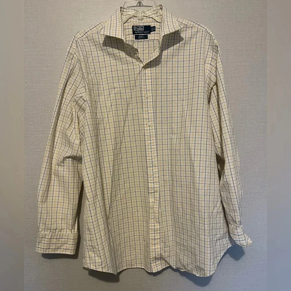 Polo Ralph Lauren Casual Shirt Men's 34/35 Yellow Black Plaid Button-Up Regent - Picture 1 of 8